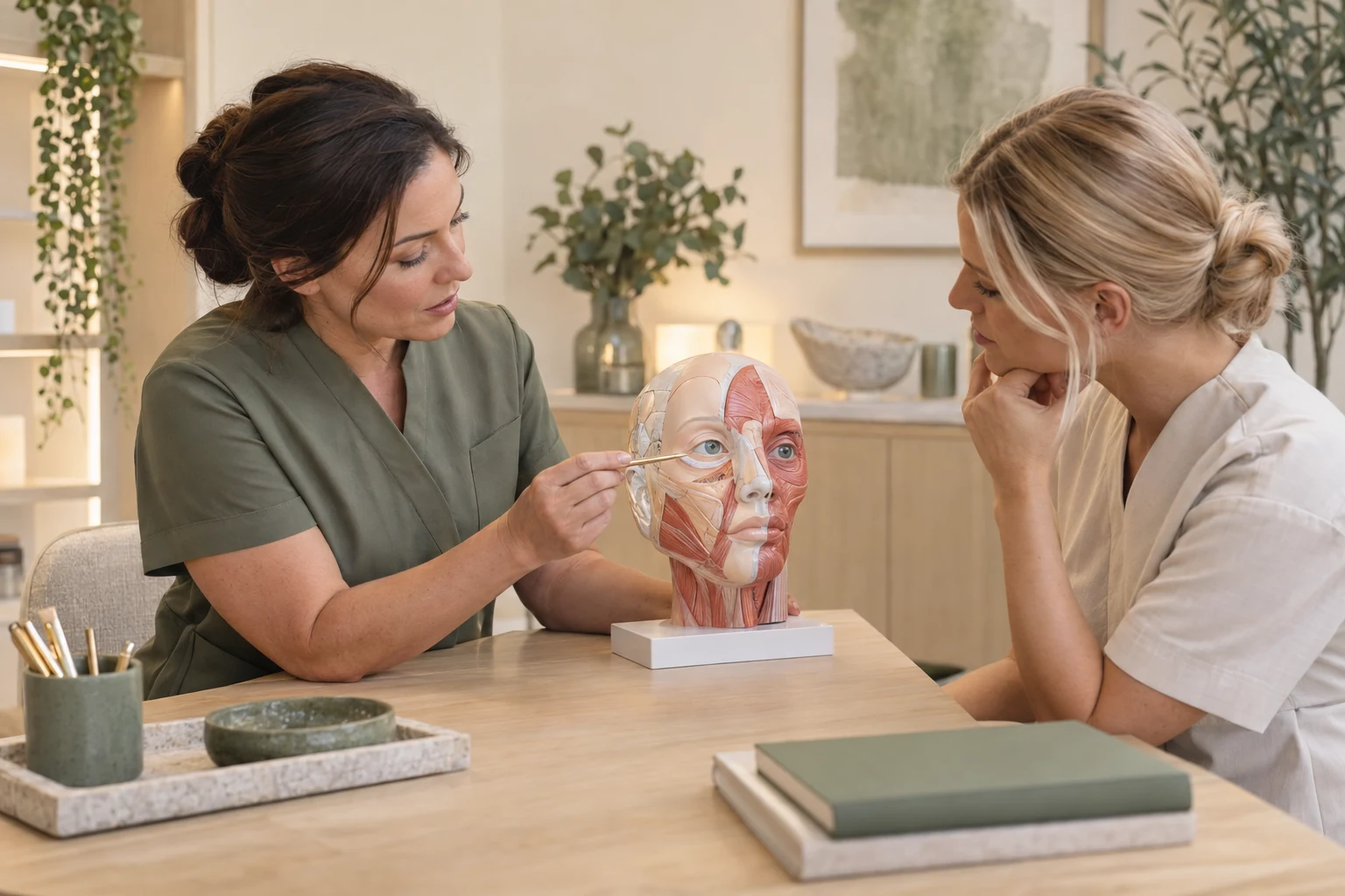 Illustrative eye-area anatomy lesson using a teaching model